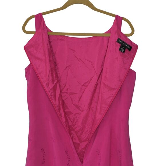 Jones New York Sz 16 Barbiecore Sleeveless Eyelet Linen Silk Dress Lined Pink A! - Picture 8 of 10